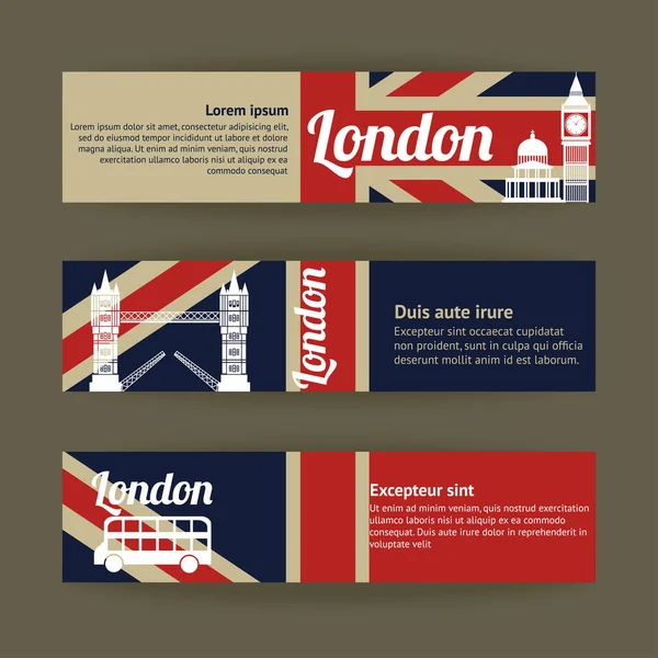 Colección Pancartas Cintas Con Edificios Emblemáticos Londres Ilustración Vectorial Aislada — Vector de stock