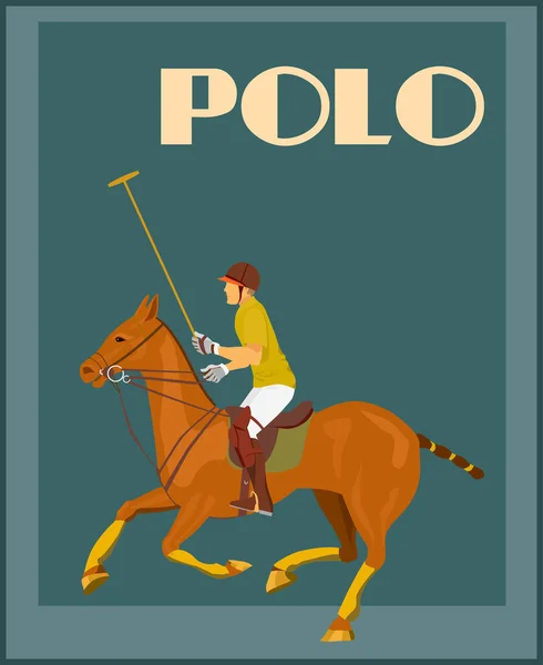 Sport Joueur Club Polo Dans Casque Avec Maillet Cheval Affiche — Image vectorielle