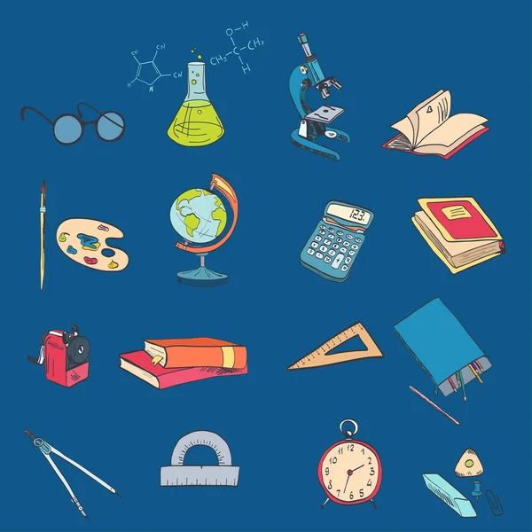 Pergel izole Kırtasiye vektör çizim çizim mikroskopla okul eğitim elemanları Icons set