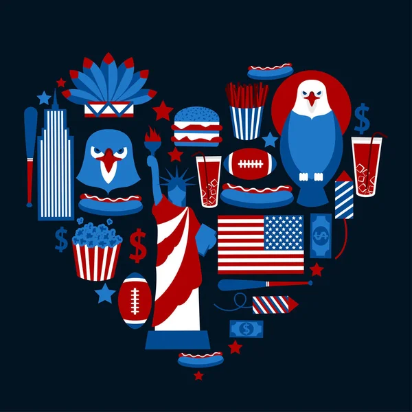 New york usa aşk kavramı kartal hamburger cola beyzbol sopası vektör çizim ile seyahat