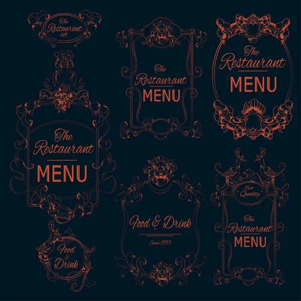 Elegante Caligrafía Floral Estilo Retro Restaurante Menú Etiquetas Vector Ilustración — Vector de stock