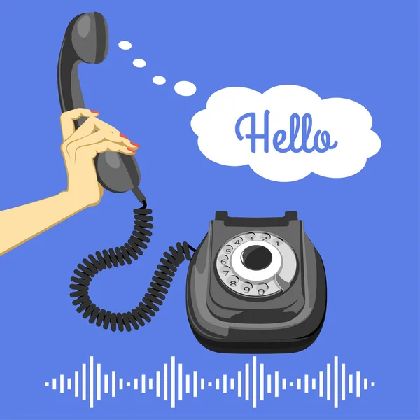 eski telefon retro poster vektör çizim tutmak el