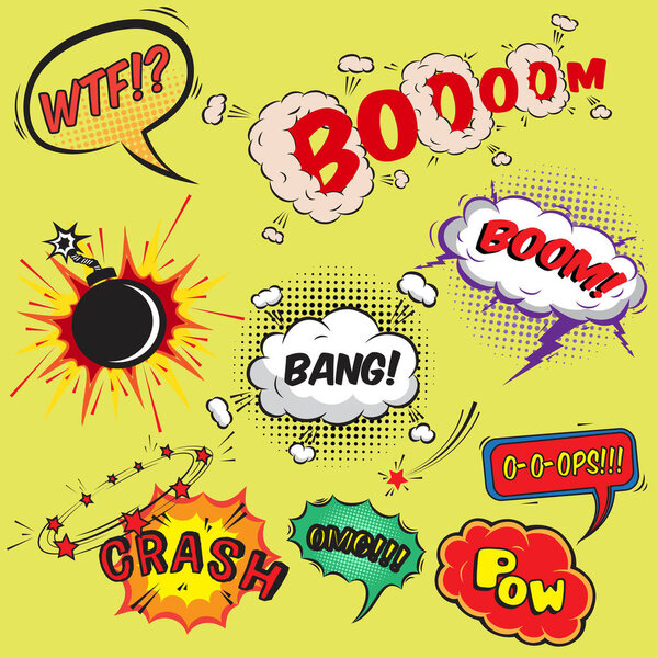 Комические пузыри речи дизайн элементов коллекции изолированных векторных иллюстраций