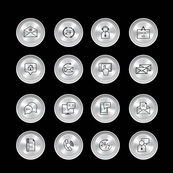Neem contact op met ons service pictogrammen instellen op metalen bedieningsknoppen van e-mail telefoon communicatie en representatieve persoon vectorillustratie
