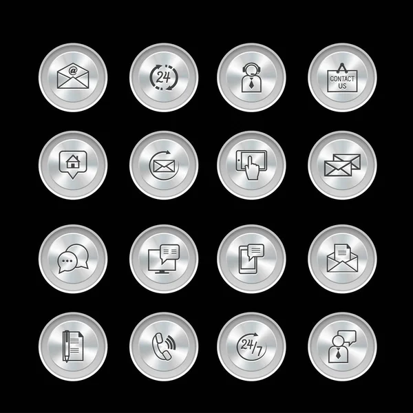 Entre Contato Conosco Ícones Serviço Definidos Nos Botões Metal Controle —  Vetores de Stock