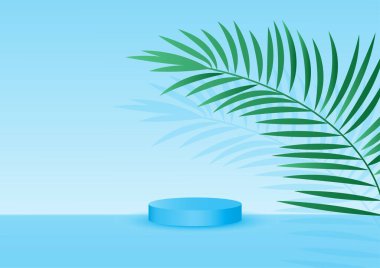 Podyum 3d mavi beyaz yaprak doğal gölge