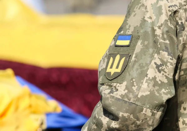 Poltava Ukraine March 2022 Logo Ukrainian Army Military Uniform Burial — Stock Photo, Image