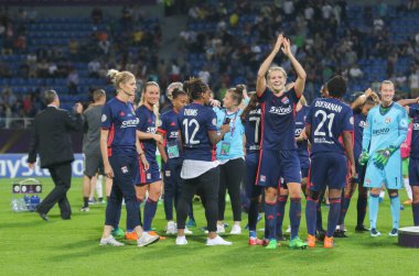 KYIV, UKRAINE 24 Mayıs 2018: Valeriy Lobanovskyi Dinamo Stadyumu 'nda oynanan UEFA Bayanlar Şampiyonlar Ligi finalinde Norveçli futbolcu Ada Hegerberg