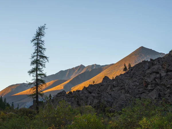 Evening Mountain Landscape Rock Golden Sunlight Nature Background Rocky Mountain — Stock Photo, Image