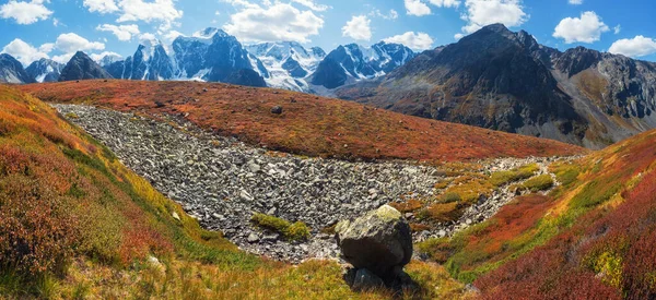 Panoramic View Stone Riverbed Autumn Alpine Highlands Riverbed Water Drought — Stock Photo, Image