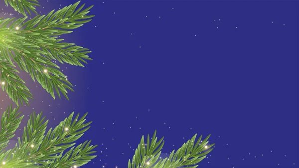 モミの枝や火花とクリスマスブルーの背景 ベクトルイラスト お祝いの装飾が施されたクリスマスフレーム コピースペース — ストック写真