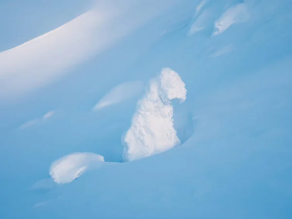 Blauer Minimalistischer Hintergrund Mit Einem Schneebedeckten Einsamen Baum Einem Berghang — Stockfoto