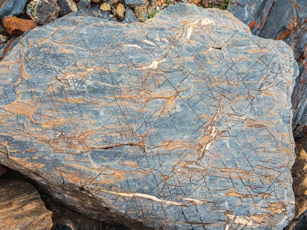 Stone Orange Lichens Cracks Close Natural Backdrop Stone Stone Texture — Stock Photo, Image