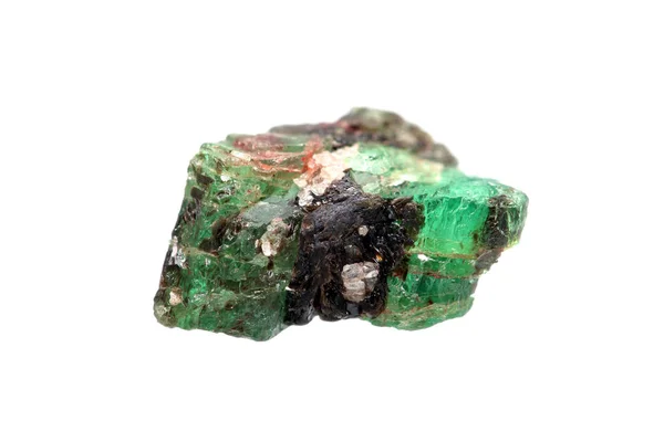 Esmeralda Áspera Natural Berilo Verde Pedra Preciosa Fundo Branco — Fotografia de Stock