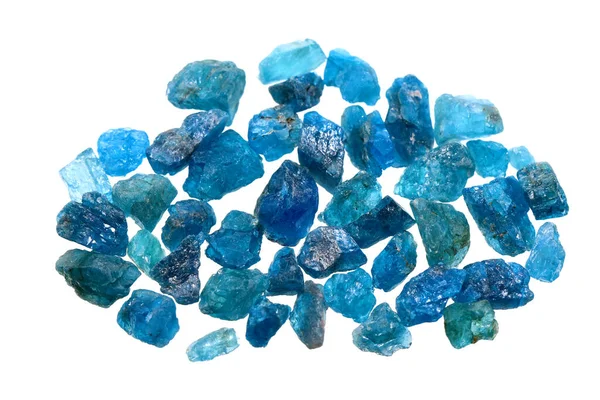 Grupo Pedra Preciosa Apatita Azul Marinho Áspero Natural Fundo Branco — Fotografia de Stock