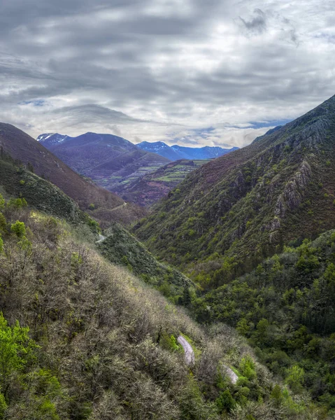 View towards the peaks of the Ancares Range across the Ser river valley in Cervantes Ancares Galicia