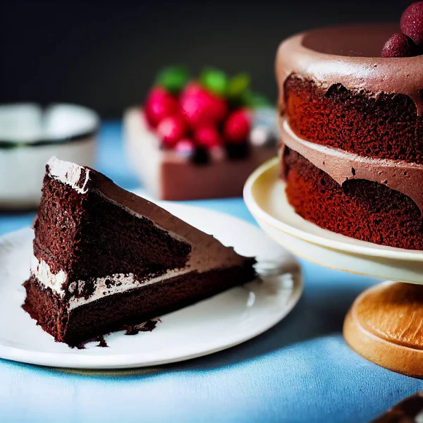 Кусок Вкусного Шоколадного Торта Столом Сладких Десертов — стоковое фото