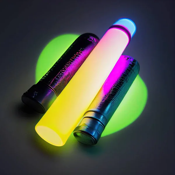 Illustration of luminescent rave glow stick and ampulles.