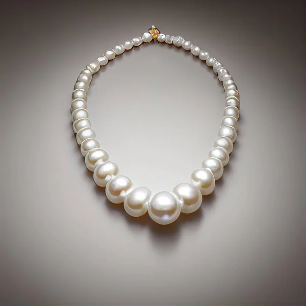 Shiny realistic white pearl necklace on light background.