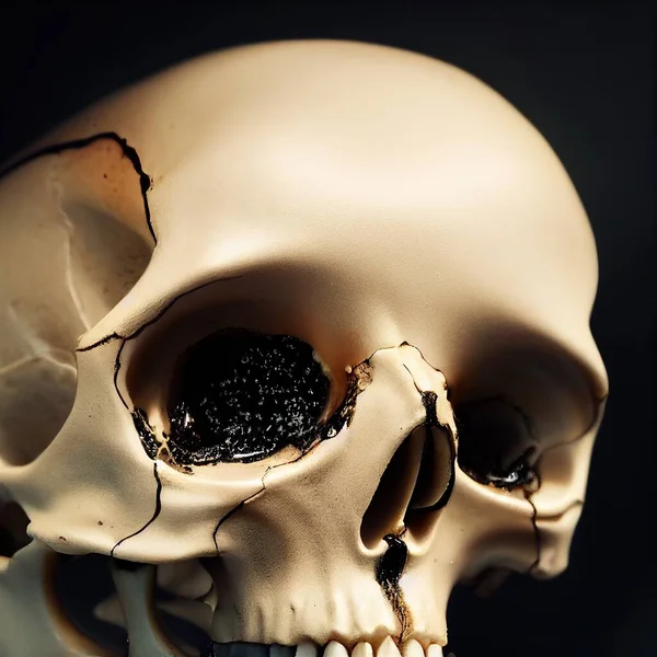 Modelo Crânio Humano Com Resina Preta Sair — Fotografia de Stock