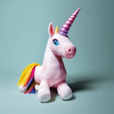 Tek boynuzlu at masalı yumuşak peluş pembe renkli oyuncak.