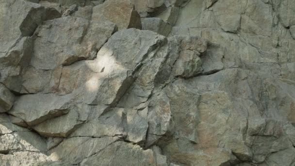 Bewegung Entlang Der Granitfelsen Die Textur Des Granitsteins Freien Naturstein — Stockvideo