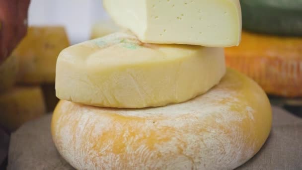 Queso Cabra Fresco Añejo Mercado Los Agricultores Queso Cabra Productos — Vídeo de stock