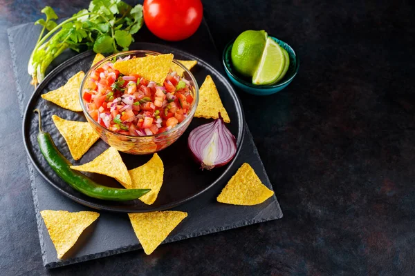 Mexican Pico Gallo Salsa Ingredients Bowl Tasty Pico Gallo Salsa — Stockfoto