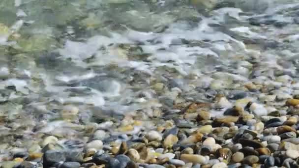 Ondas Rolam Seixos Ondas Mar Seixos Fecham Uma Praia Rochosa — Vídeo de Stock