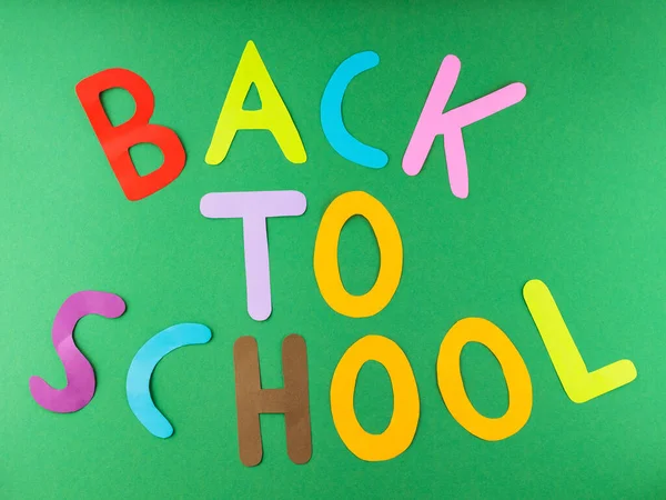 Inscription Back School Multicolored Paper Letters Back School Green Background — Photo
