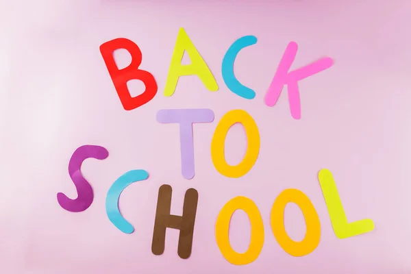 Inscription Back School Colored Letters Pink Background Back School Concept — Zdjęcie stockowe
