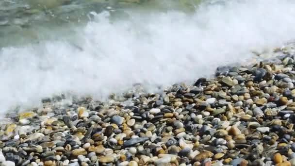 Sea Water Waves Polishing Pebbles Stones Coastline Pebble Beaches Clear — Stock Video