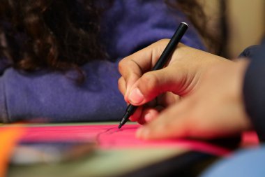 Kalemle deftere yazan kadın