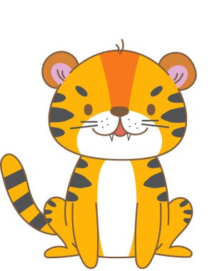 Çocuk kitabı, çıkartma, el çizimi, dijital illüstrasyon, minimalizm için düz stil kaplan karakteri