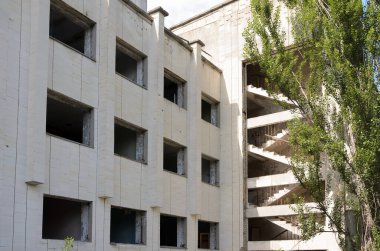 Çernobil Yasaklama Bölgesi, Ukrayna 'daki Prypiat Oteli. Yüksek kalite fotoğraf