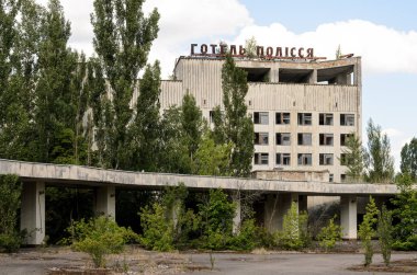 Çernobil Yasaklama Bölgesi, Ukrayna 'daki Prypiat Oteli. Yüksek kalite fotoğraf