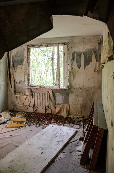 Detalles Edificio Izquierda Prypiat Dentro Zona Exclusión Chernobyl Ucrania Foto —  Fotos de Stock