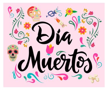 El çizimi düz dia de Muertos satış illüstrasyonu