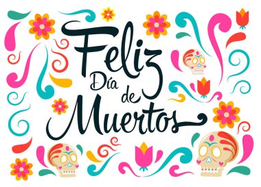 El çizimi düz dia de Muertos satış illüstrasyonu