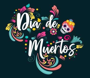 El çizimi düz dia de Muertos satış illüstrasyonu