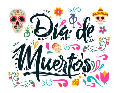 El çizimi düz dia de Muertos satış illüstrasyonu