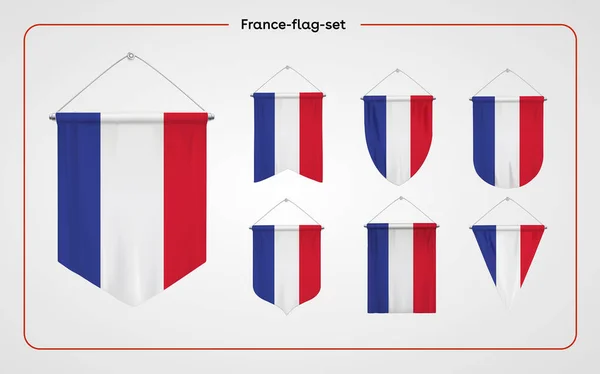 Set Bendera Perancis Spanduk Spanduk Simbol Ikon Datar Vektor Ilustrasi - Stok Vektor