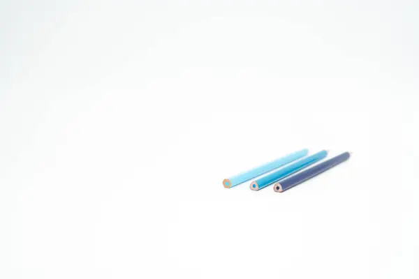 Blue Wooden Colored Pencil White Background End Part Focus — Stock Photo, Image