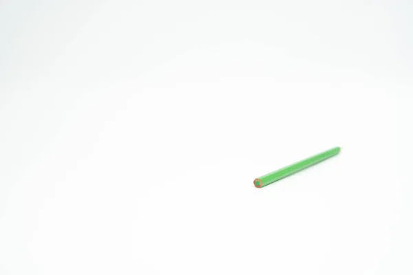 Green Wooden Colored Pencil White Background End Part Focus — Stock Photo, Image