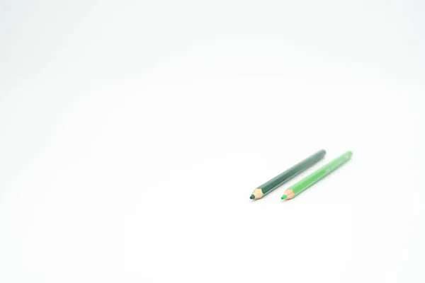 Green Wooden Colored Pencil White Background Point Lead Focus — Stock Photo, Image