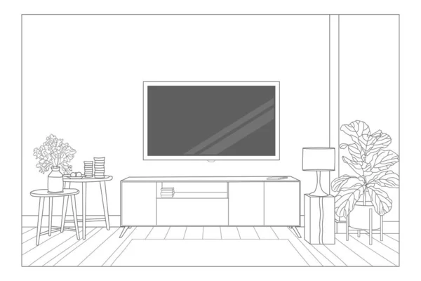 Nástěnná Montáž Kabinet Čára Kreslení Interiér Design Ruční Náčrt Ilustrace — Stockový vektor