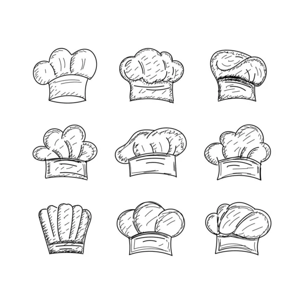Set Kochmütze Hand Skizze Zeichenvorlage Für Hintergrund Banner Karte Und — Stockvektor