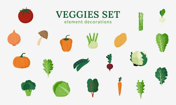 Ilustrasi Vektor Veggies Segar Dengan Gaya Datar - Stok Vektor