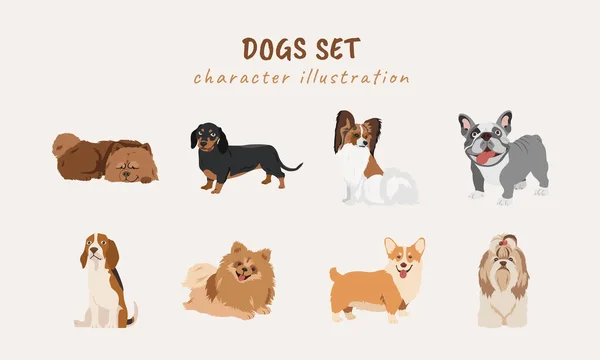 Aranyos Kutyák Vektor Illusztráció Lapos Stílusban — Stock Vector