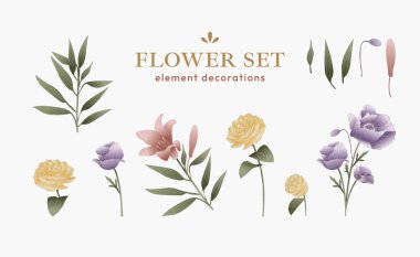 Çiçekler element dekorasyon çizimi